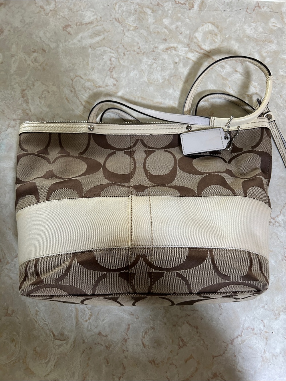 Coach Signature Canvas Tote in Brown and Cream Trim